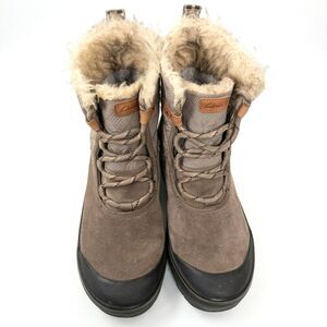 Clarks Muckers Mist Taupe Suede Fur Lined Winter Snow Ankle Boots Women's Size 8